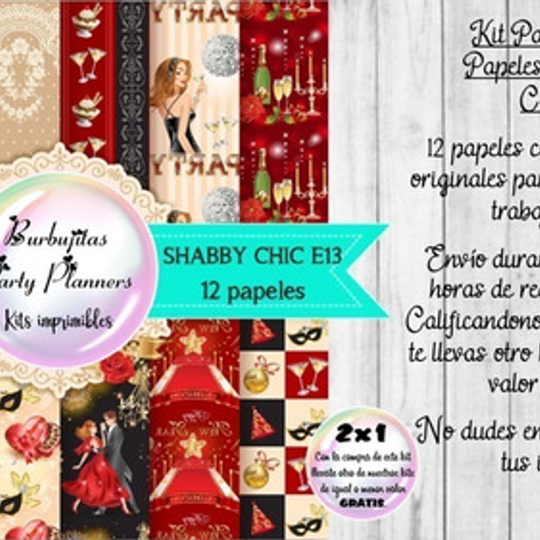 Papeles Digitales Fondos Shabby Chic Navidad Roja E13 1