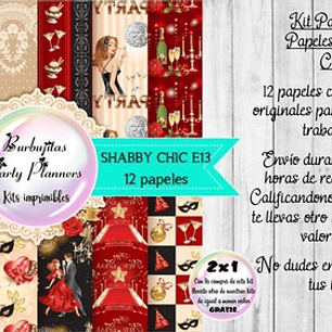 Papeles Digitales Fondos Shabby Chic Navidad Roja E13