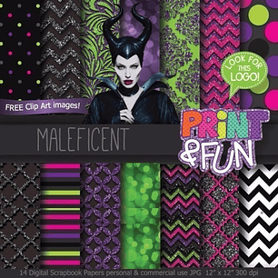 Kit Imprimible Malefica 14 Fondos 2 Clipart