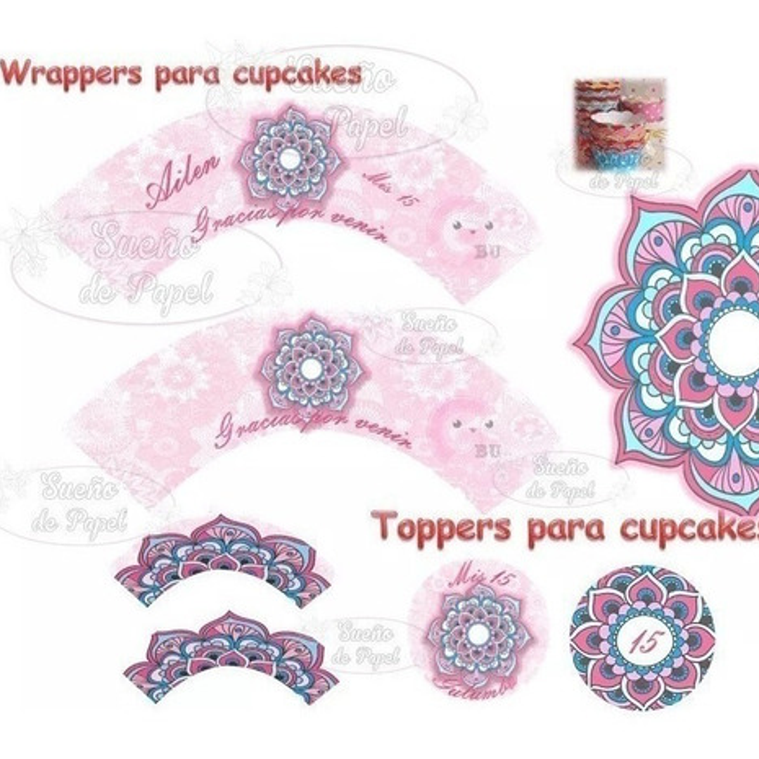 Kit Imprimible Mandala Rosa Editable 5