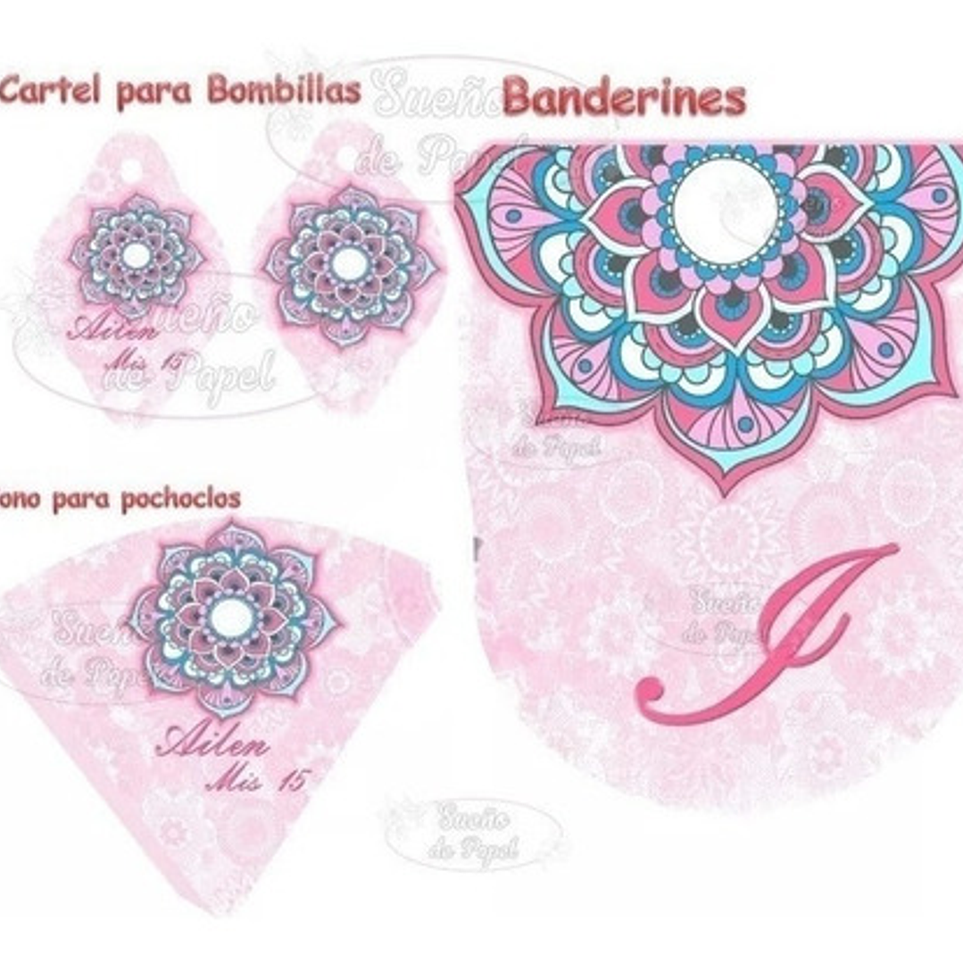 Kit Imprimible Mandala Rosa Editable 8
