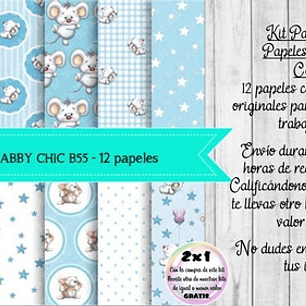 Papeles Digitales Shabby Chic Ratoncitos Celestes B55