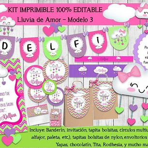 Kit Imprimible Candy Bar Lluvia De Amor 100% Mod. 3 Editable