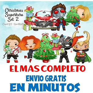 Pack Imagenes Clipart Super Heroes De Navidad S2 + Regalo A1