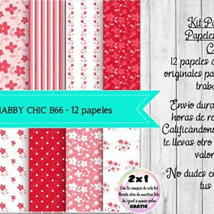 Papeles Digitales Shabby Chic Vintage Rojo Y Rosa B66