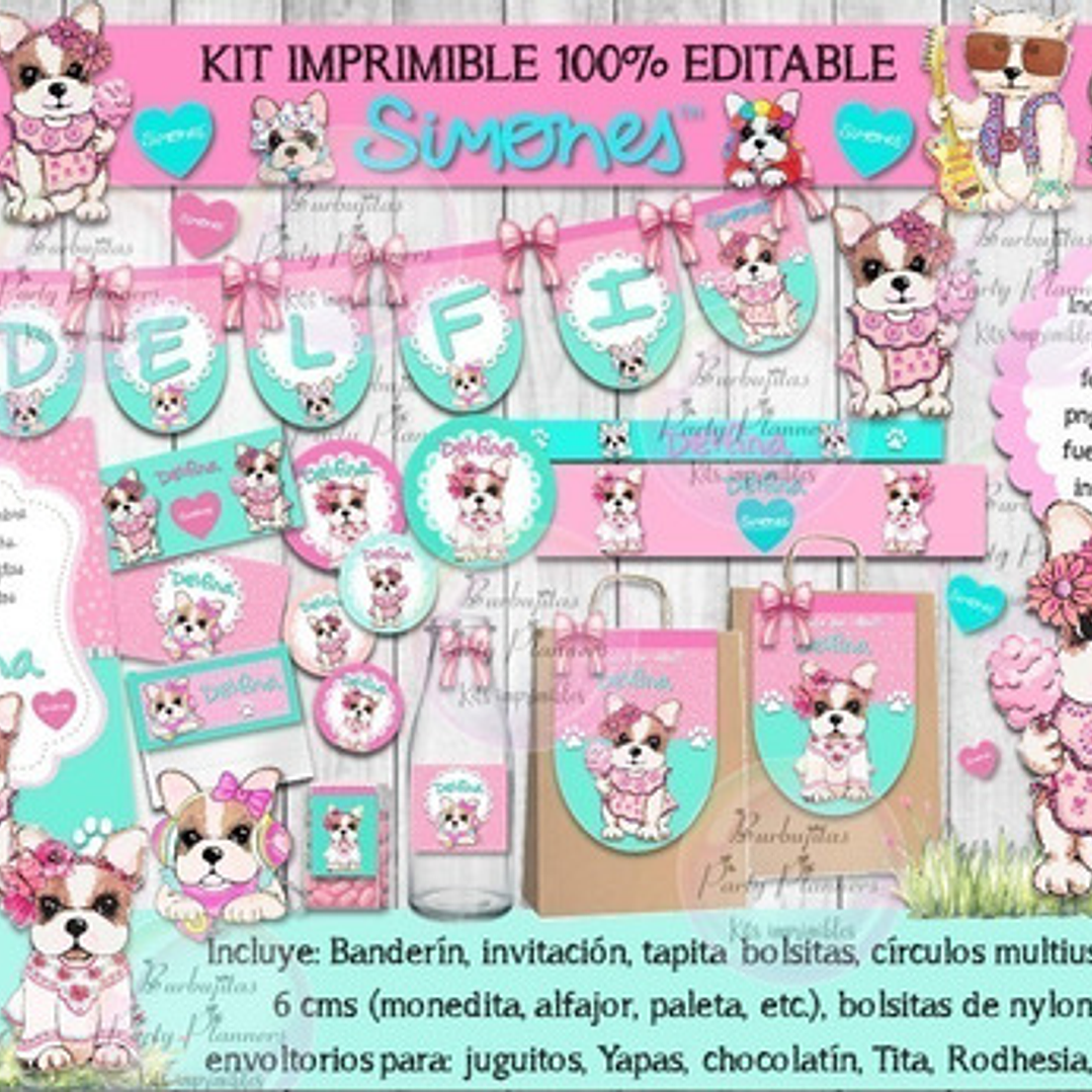 Kit Imprimible Candy Bar Perritos Simones 100% Editable 1