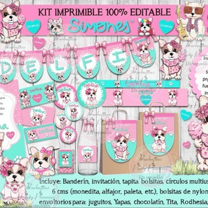 Kit Imprimible Candy Bar Perritos Simones 100% Editable 1