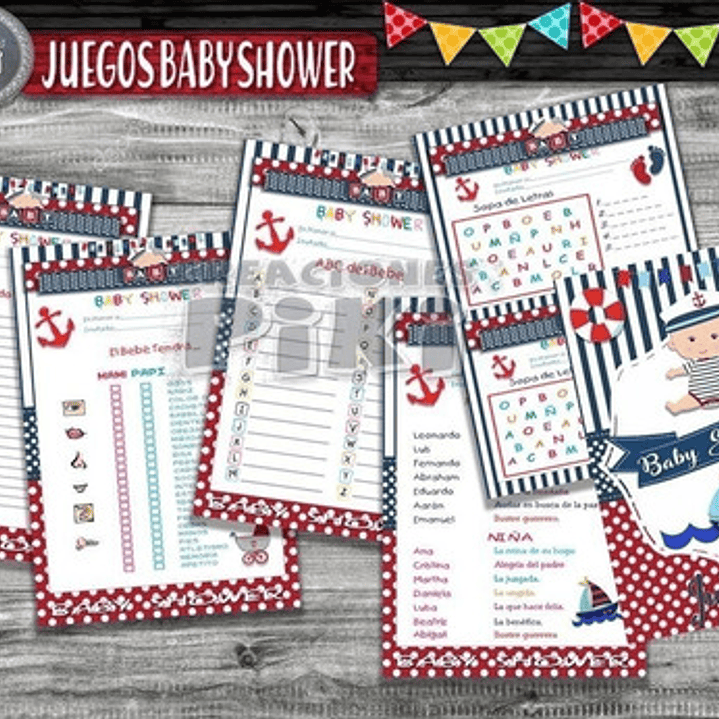 Kit Juegos Baby Shower Marinerito + Loteria + Regalo 2