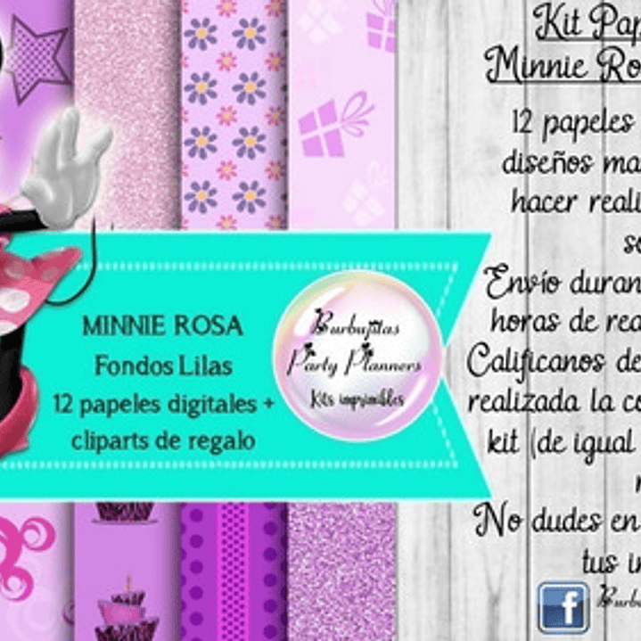 Papeles Fondos Digitales Lilas Minnie Rosa Kit Imprimible 1
