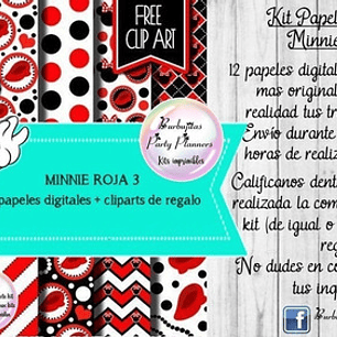 Papeles Fondos Digitales Minnie Roja 3 Kit Imprimible