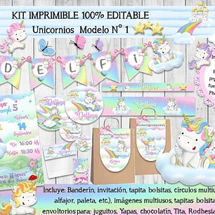 Kit Imprimible Candy Bar Unicornio Modelo 1 100% Editable