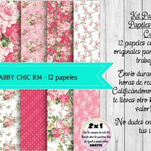 Papeles Digitales Shabby Chic Vintage Rosa Fucsia B34