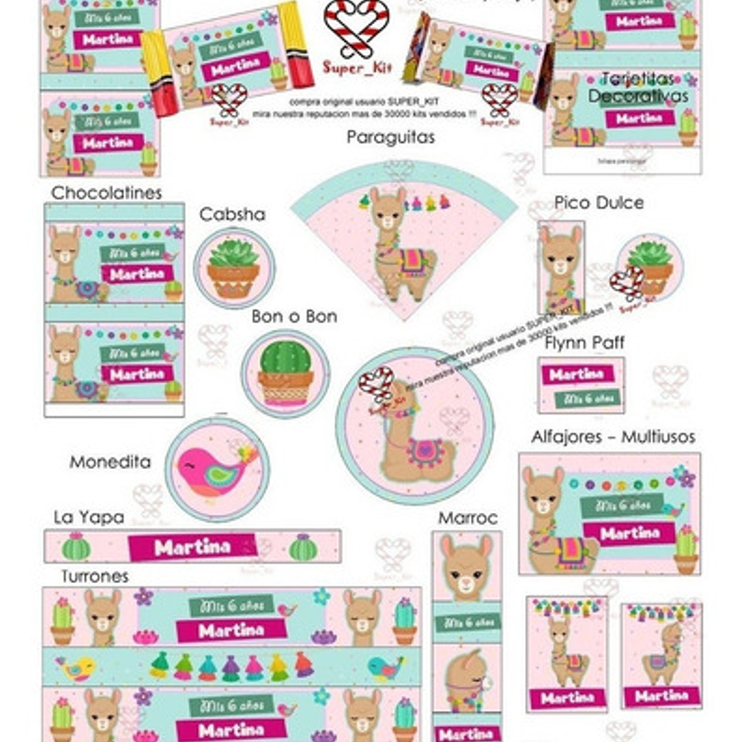 Kit Imprimible Llamas Y Cactus Mod 2 Llamita Editable 3