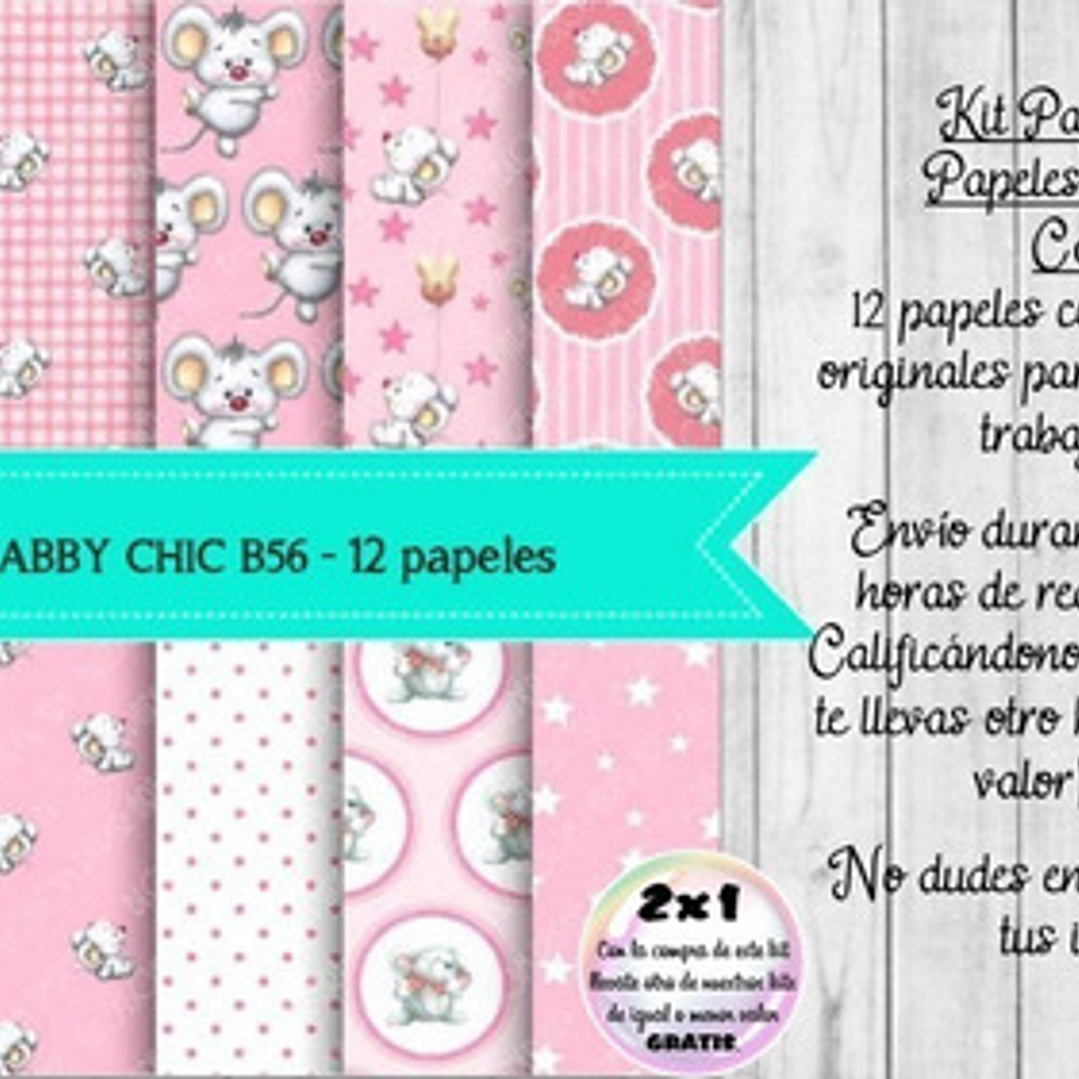 Papeles Digitales Shabby Chic Ratoncitos Rosas B56 1