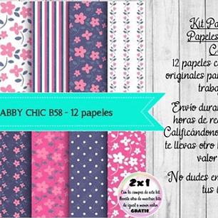 Papeles Digitales Shabby Chic Rosa Y Violeta B58