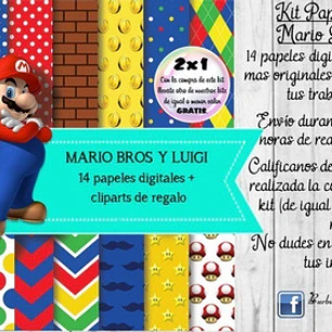 Papeles Fondos Digitales Mario Bros Y Luigi Kit Imprimible