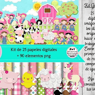 Cliparts Y Papeles Animales De La Granja Rosa Kit Imprimible