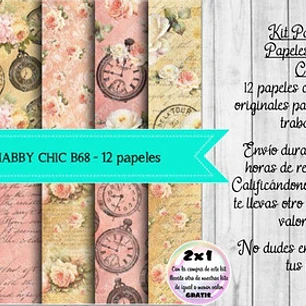 Papeles Digitales Shabby Chic Vintage Beige Y Rosa Reloj B68