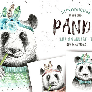 Cliparts Png Panda Tribal Boho Acuarela Watercolor Pa45
