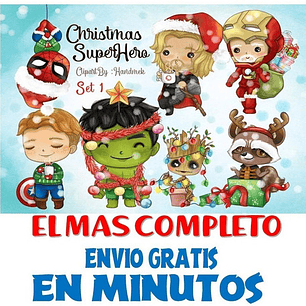 Pack Imagenes Clipart Super Heroes De Navidad S1 + Regalo A1