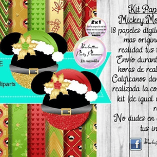 Papeles Fondos Digitales Mickey Mouse Navidad 2 Kit