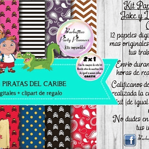Papeles Fondos Digitales Jake Y Los Piratas Kit Imprimible