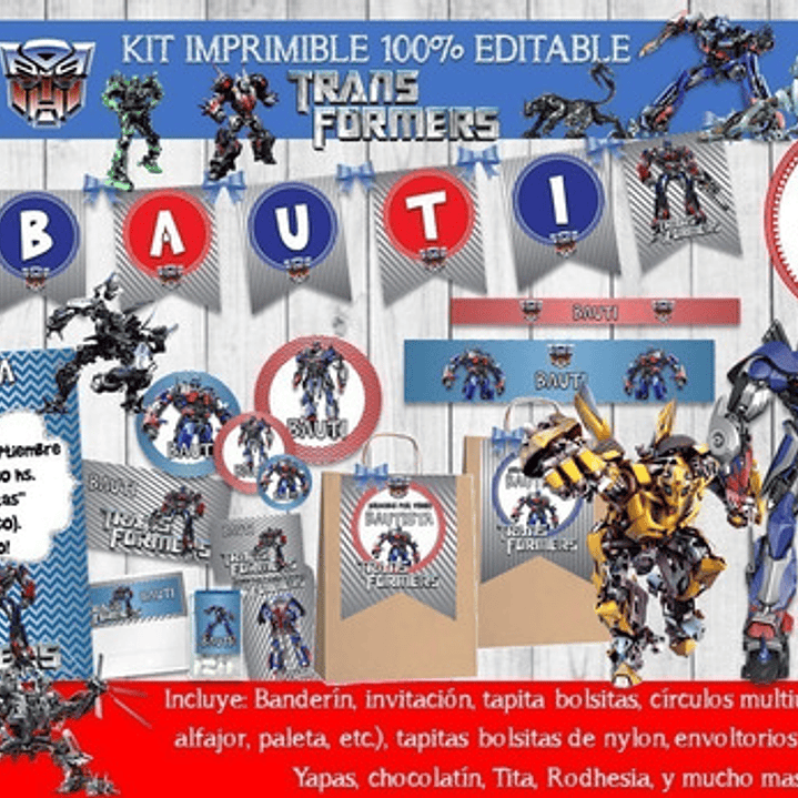 Kit Imprimible Candy Bar Transformers 100% Editable 1