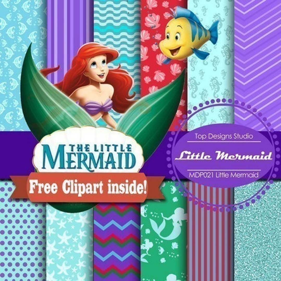 Kit Imprimible Pack Fondos Clipart - La Sirenita 1