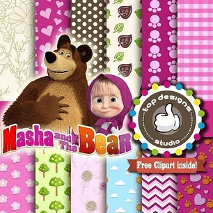 Kit Imprimible Fondos Pack Clipart - Masha Y El Oso