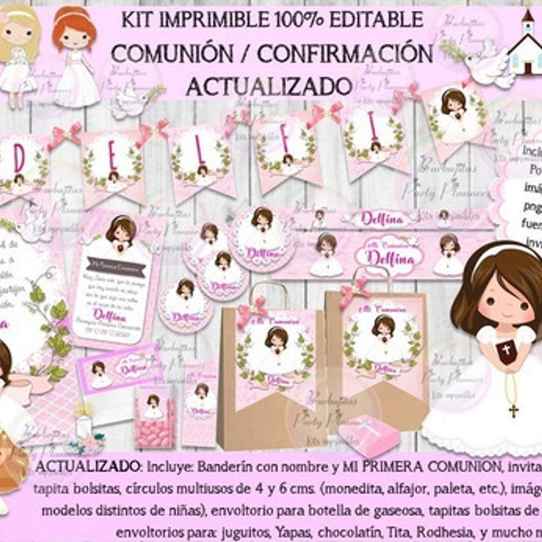 Kit Imprimible Candy Bar Comunion Confirmacion 100% Editable 1