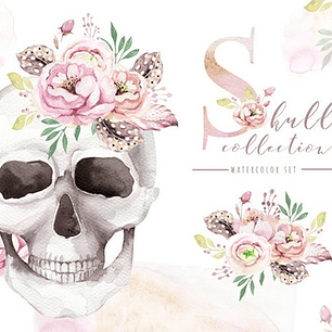 Cliparts Png Esqueleto Froral Acuarela Watercolor Pa13