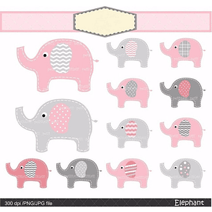 Kit Imprimible Elephant Pink & Grey 12 Png-jpg