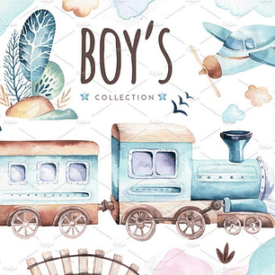 Cliparts Png Avion Tren Celeste Acuarela Watercolor Pa5