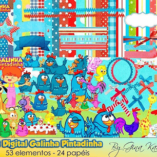 Kit Imprimible Gallina Pintadita 53 Elementos - 24 Fondos