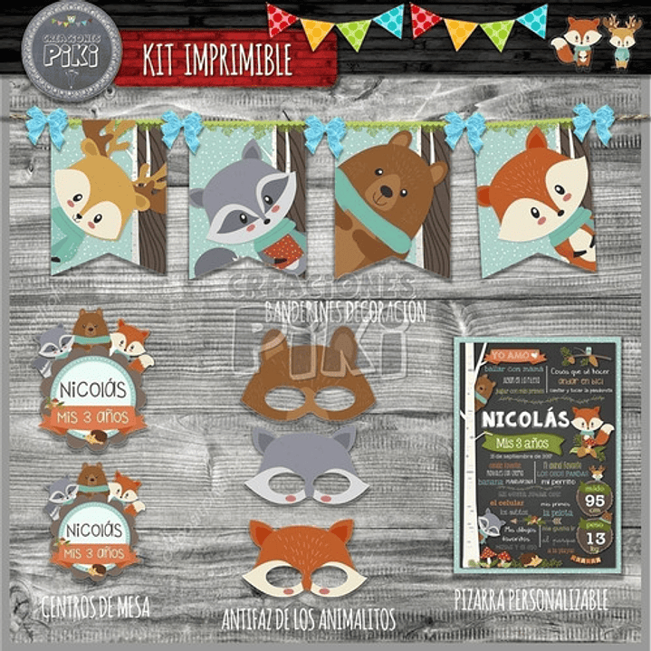 Kit Imprimible Candy Bar Animales Del Bosque Encantado 3