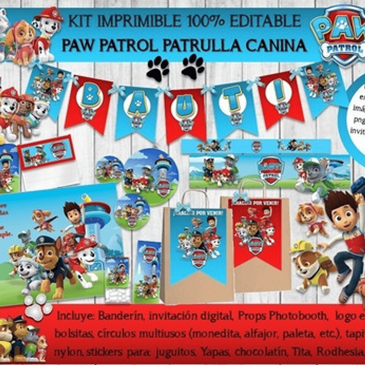 Kit Imprimible Candy Bar Paw Patrol Patrulla Canina Editable 1