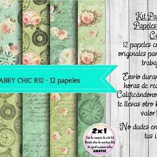 Papeles Digitales Shabby Chic Vintage Verde Aceituna B32