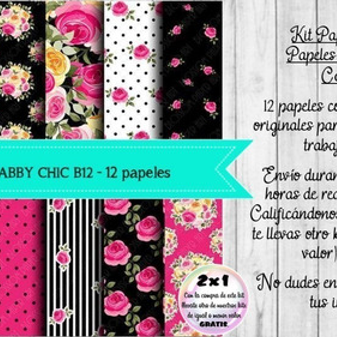 Papeles Digitales Fondos Shabby Chic Rosa Y Negro B12 1
