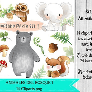 Cliparts Animales Del Bosque 1 Acuarela Kit Imprimibles