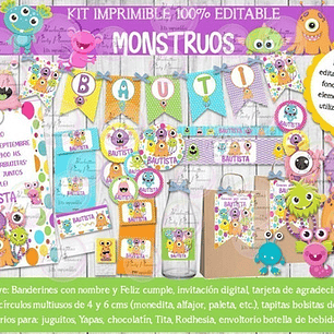 Kit Imprimible Candy Bar Monstruos Monstruitos 100% Editable