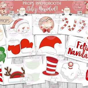 Photo Booth Props Feliz Navidad Digital - Formato Pdf A4
