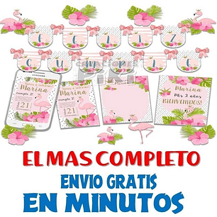 Kit Imprimible Candy Bar Flamenco Rosa El Mas Completo