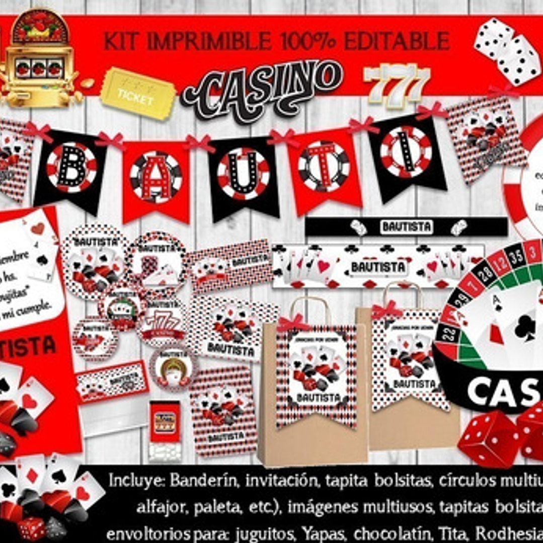 Kit Imprimible Candy Casino 100% Editable 1