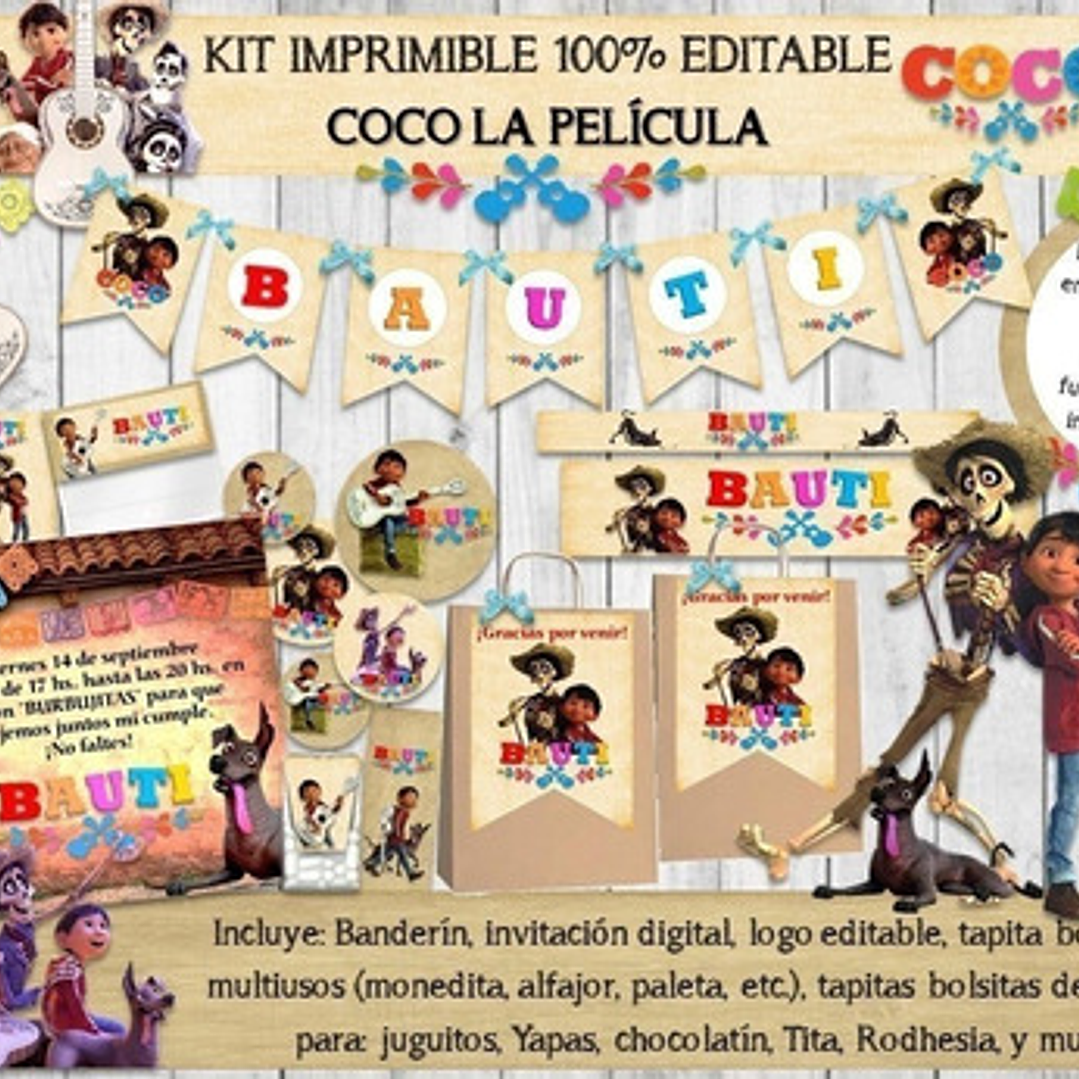 Kit Imprimible Candy Bar Coco 100% Editable 1
