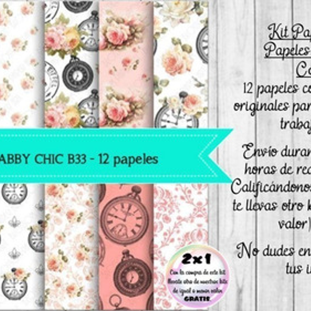 Papeles Digitales Shabby Chic Vintage Rosa Relojes B33 1