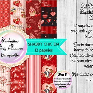 Papeles Digitales Fondos Shabby Amor Rojo Enamorados E14