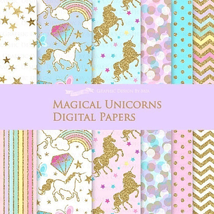 Cliparts Png Y Papeles Digitales Unicornios Dorados M22