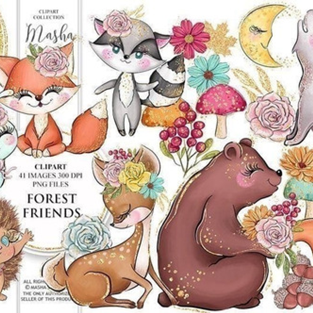 Cliparts Imagenes Png Animales Del Bosque Glitter Brillos M1 1