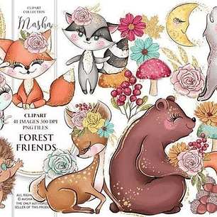 Cliparts Imagenes Png Animales Del Bosque Glitter Brillos M1