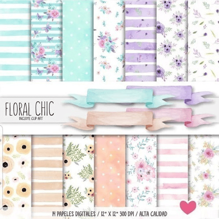 Papeles Digitales Fondos Shabby Chic Acuarela Florales 1